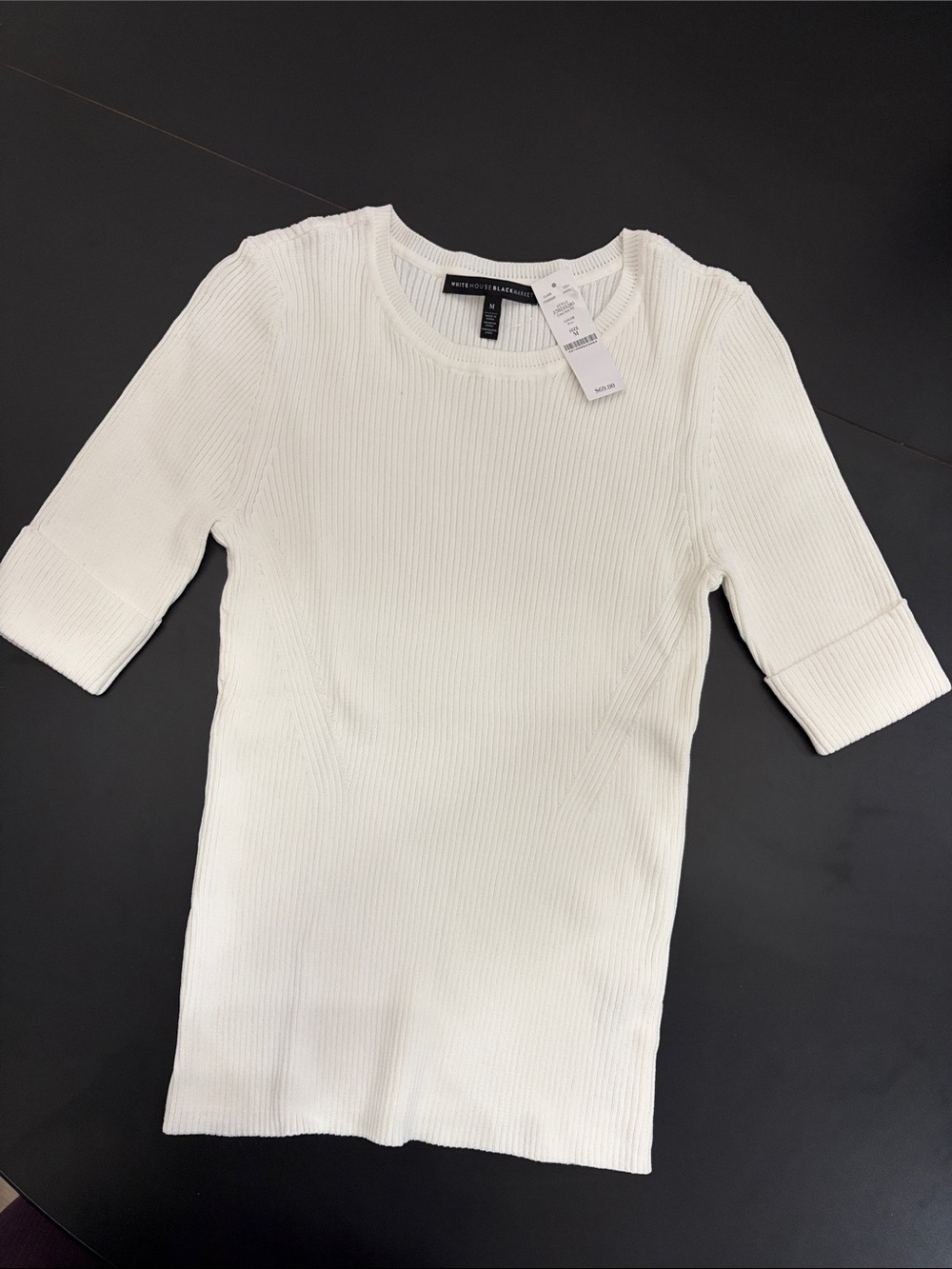 White House Black Market Ecru Ribbed Short-Sleeve Top